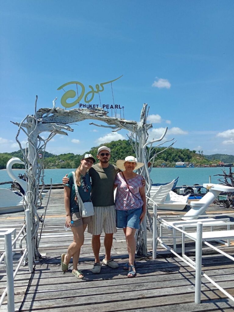 A family posing at a photo spot in Amorn Phuket’s Pearl Farm