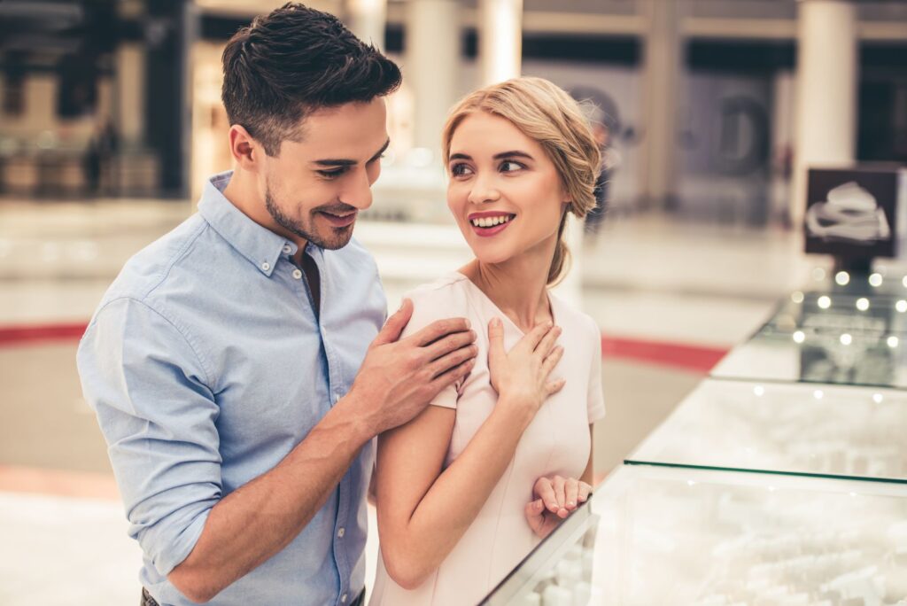 A couple choosing jewelry together