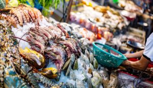 A photo of a seafood market stall in Phuket