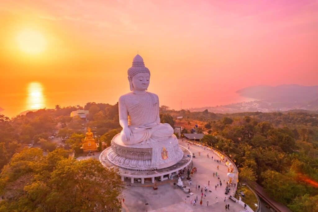 Aerial view of the Big Budhha during sunset - a top Phuket cultural attraction