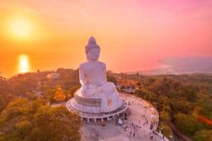 Aerial view of the Big Budhha during sunset - a top Phuket cultural attraction