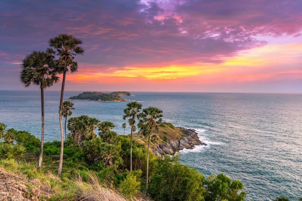 Stunning sunset seen from Promthep Cape in Phuket