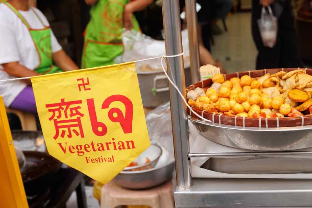 A stall selling vegetarian food at the Phuket Vegetarian Festival